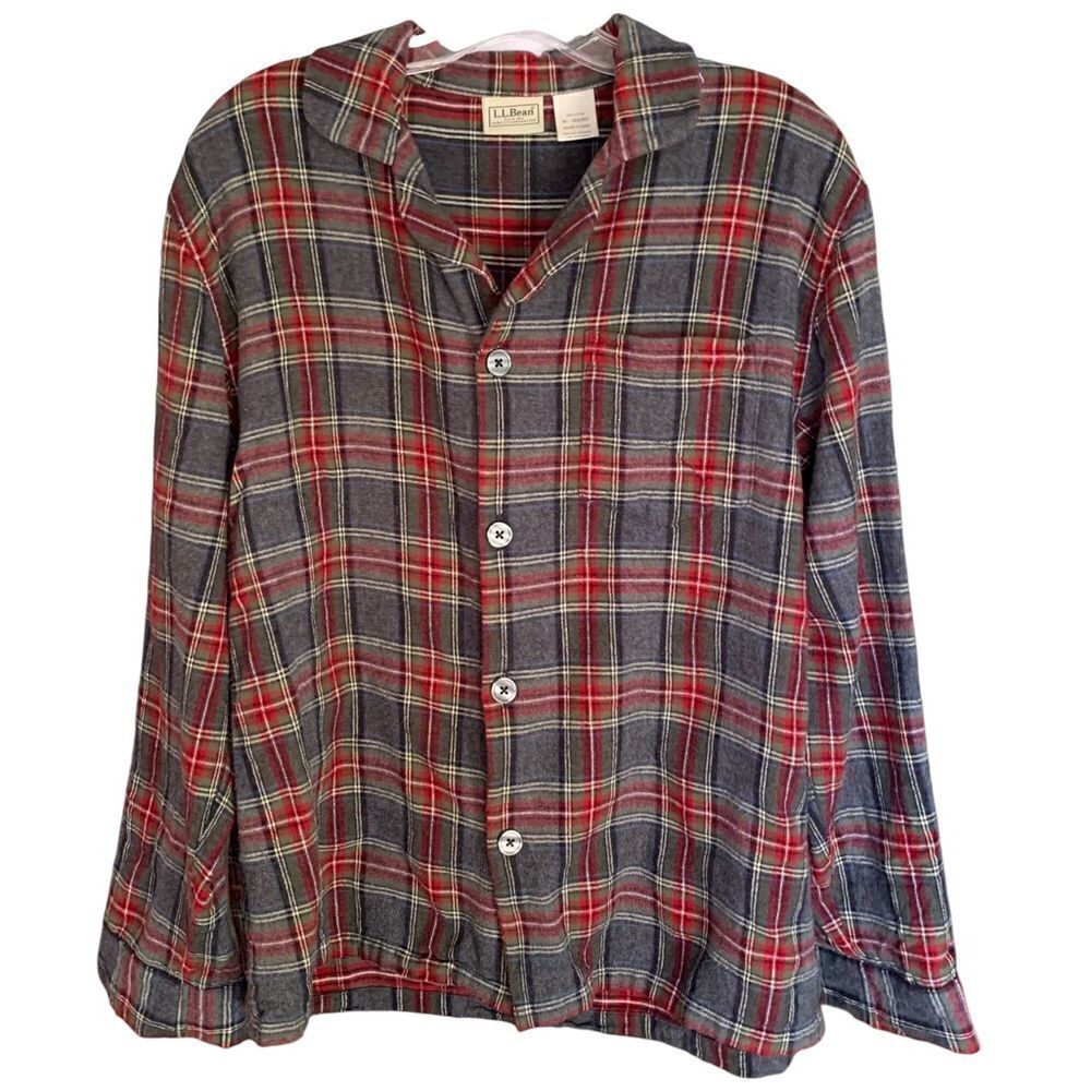 LL Bean Plaid Gray Red Short 100% Cotton Flannel Sz M Short